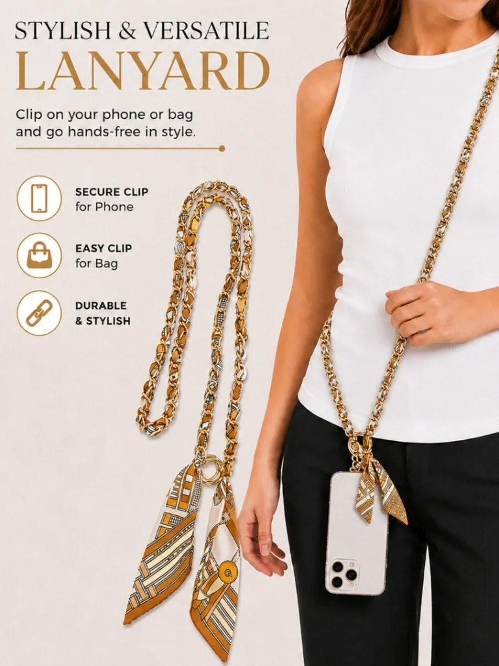 Ribbon Chain Phone Crossbody Lanyard with clear Tether Patch